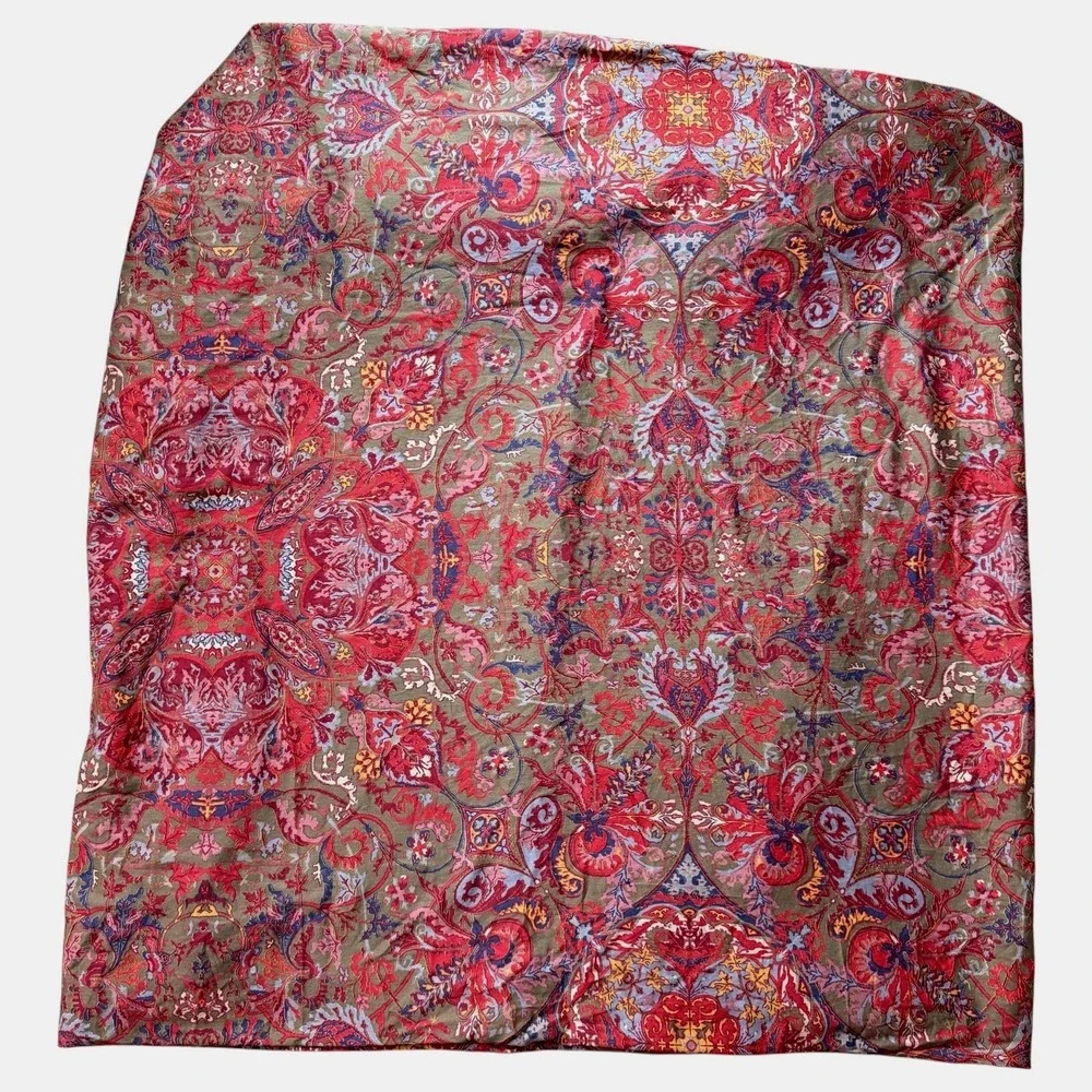 Ralph Lauren Galahad Queen Size Fitted Sheet Red Floral Paisley Cotton Sateen